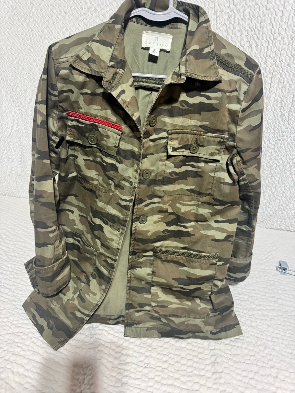 Caslon Camouflage Utility Jacket in Olive and Dark Green